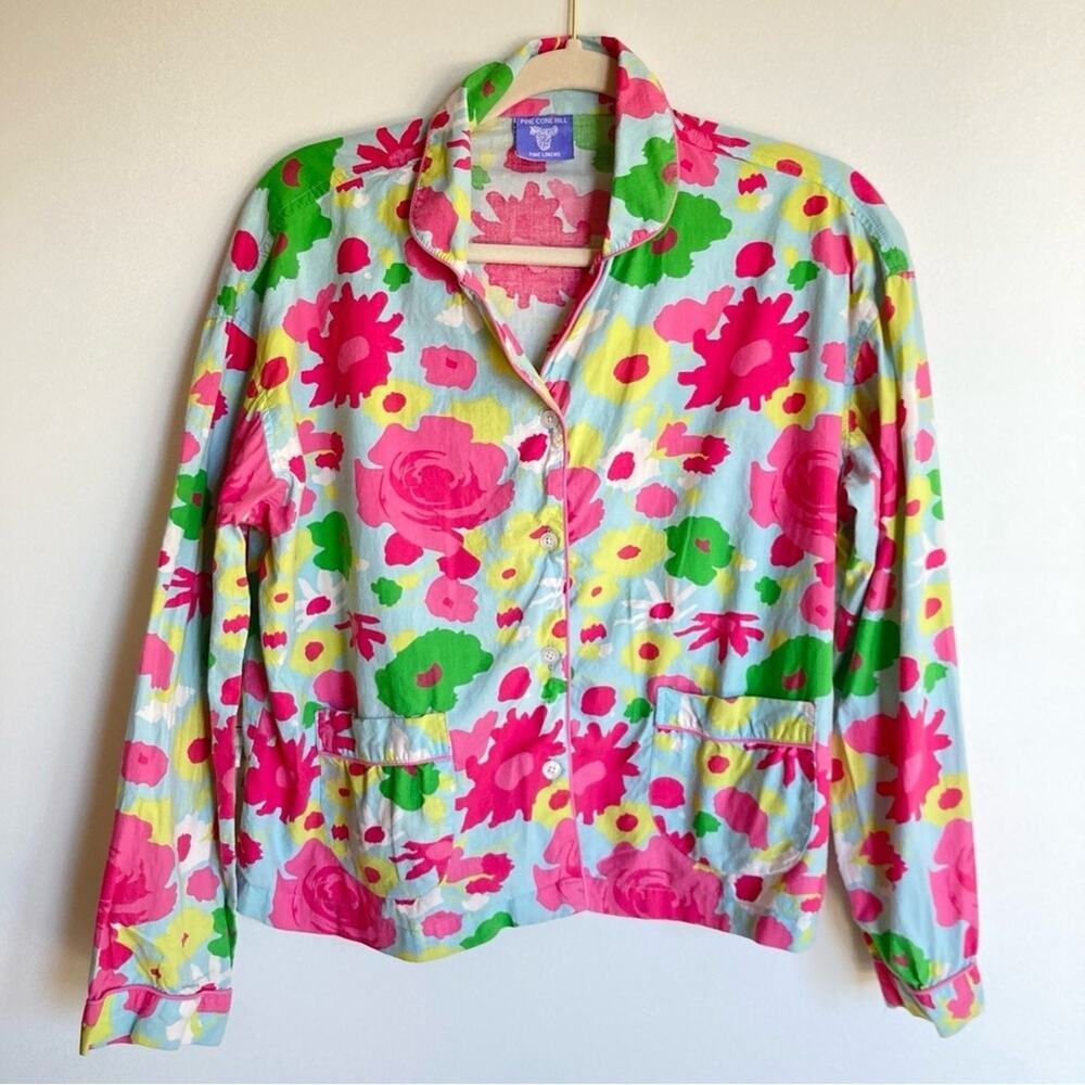 Pine Cone Hill Womens M Tropical Floral Button Front Pajama Shirt Retro Resort